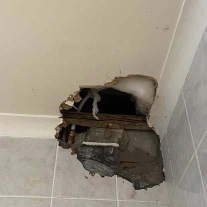 Burst pipe ceiling repair, exposed pipework